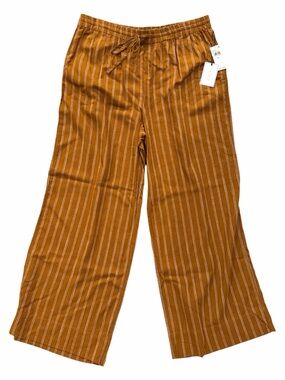 1.STATE Linen Blend Wide Leg Pants Drawstring Waist Striped Brown XL NWT